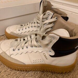 Chloé High Top Sneakers, Women's White and Navy Sneakers, Size 36 (Bought $610)